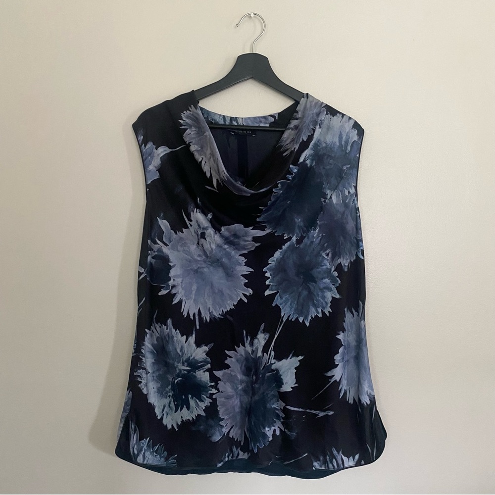 Lafayette 148 New York Blue and Black Silk Sleeveless Top – Size 16